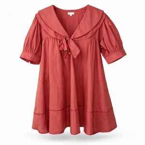 Pilcro Babydoll Dress Rosewood Pink Cotton Sailor Collar Puff Sleeve Mini Size M